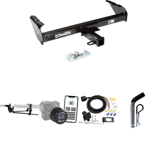 Fits 1967-1974 GMC K35 Trailer Hitch Tow PKG w/ 8K Round Bar Weight Distribution Hitch w/ 2-5/16" Ball + Pin/Clip + Tekonsha Prodigy iD Bluetooth Wireless Brake Control + 7-Way RV Wiring By Draw-Tite