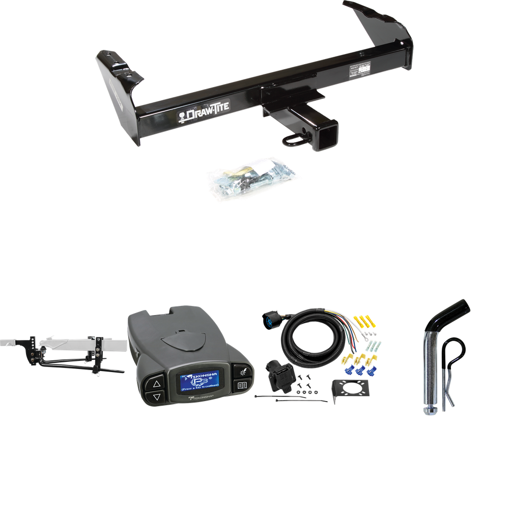 Fits 1963-1972 Ford F-100 Trailer Hitch Tow PKG w/ 8K Round Bar Weight Distribution Hitch w/ 2-5/16" Ball + Pin/Clip + Tekonsha Prodigy P3 Brake Control + 7-Way RV Wiring By Draw-Tite