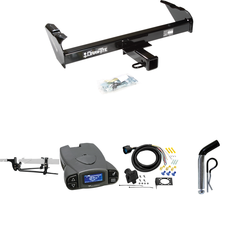 Fits 1979-1986 GMC K3500 Trailer Hitch Tow PKG w/ 8K Round Bar Weight Distribution Hitch w/ 2-5/16" Ball + Pin/Clip + Tekonsha Prodigy P3 Brake Control + 7-Way RV Wiring By Draw-Tite