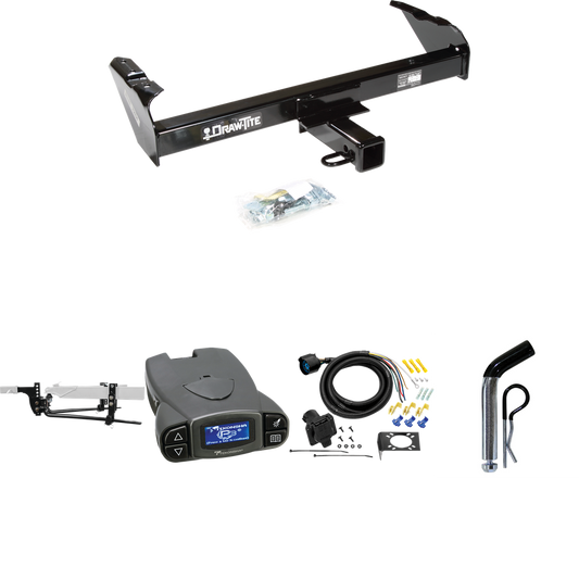 Fits 1979-1986 GMC K3500 Trailer Hitch Tow PKG w/ 8K Round Bar Weight Distribution Hitch w/ 2-5/16" Ball + Pin/Clip + Tekonsha Prodigy P3 Brake Control + 7-Way RV Wiring By Draw-Tite