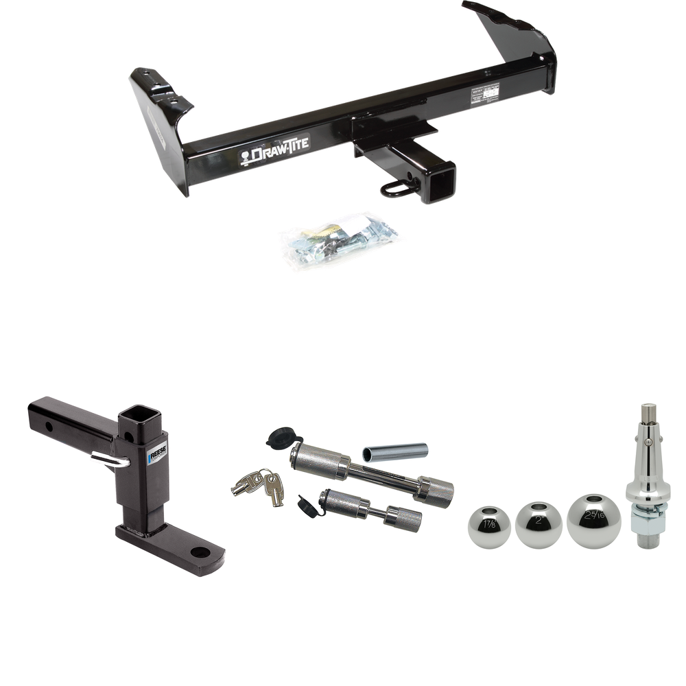 Fits 1979-1986 GMC K2500 Trailer Hitch Tow PKG w/ Adjustable Drop Rise Ball Mount + Dual Hitch & Copler Locks + Inerchangeable 1-7/8" & 2" & 2-5/16" Balls By Draw-Tite