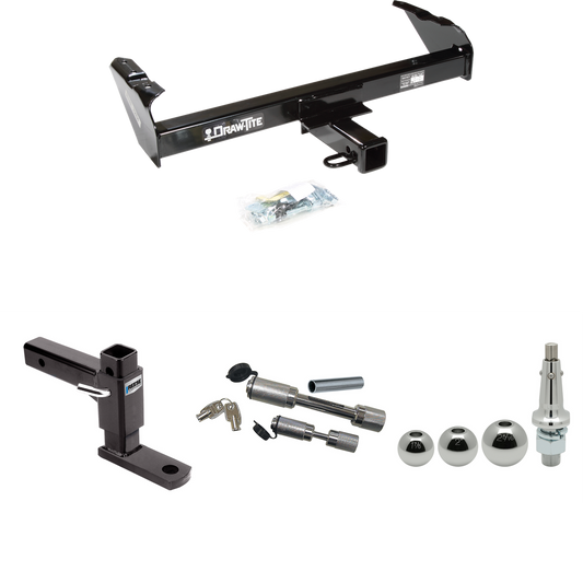 Fits 1979-1986 GMC K2500 Trailer Hitch Tow PKG w/ Adjustable Drop Rise Ball Mount + Dual Hitch & Copler Locks + Inerchangeable 1-7/8" & 2" & 2-5/16" Balls By Draw-Tite