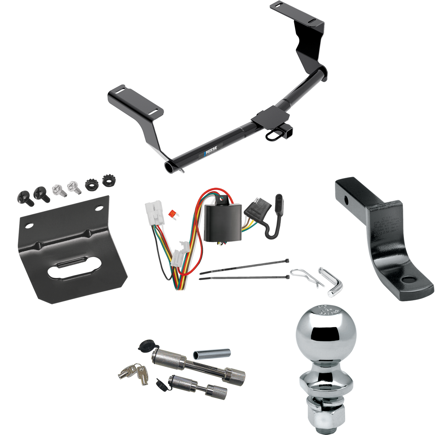 Fits 2013-2015 Subaru XV Crosstrek Trailer Hitch Tow PKG w/ 4-Flat Wiring Harness + Draw-Bar + 2" Ball + Wiring Bracket + Dual Hitch & Coupler Locks (Excludes: Hybrid Models) By Reese Towpower