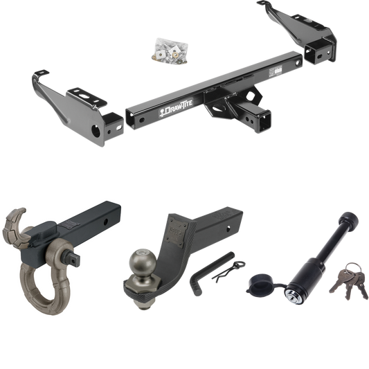 Fits 1989-1997 Ford F Super Duty Trailer Hitch Tow PKG + Interlock Tactical Starter Kit w/ 3-1/4" Drop & 2" Ball + Tactical Hook & Shackle Mount + Tactical Dogbone Lock (For Cab & Chassis, w/34" Wide Frames & 161" Wheelbase Models) By Draw-Tite