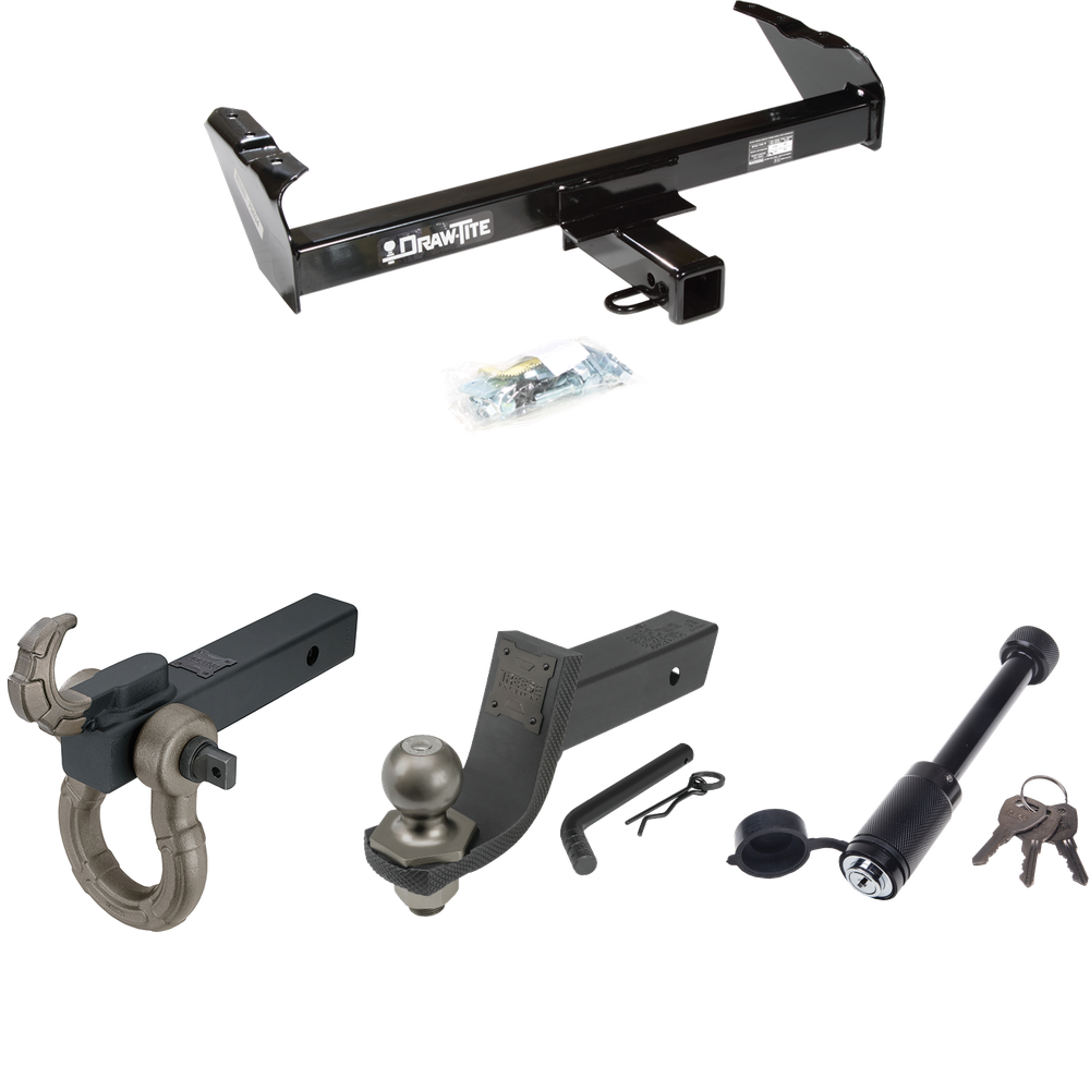 Fits 1963-1965 GMC 1000 Series Trailer Hitch Tow PKG + Interlock Tactical Starter Kit w/ 3-1/4" Drop & 2" Ball + Tactical Hook & Shackle Mount + Tactical Dogbone Lock By Draw-Tite