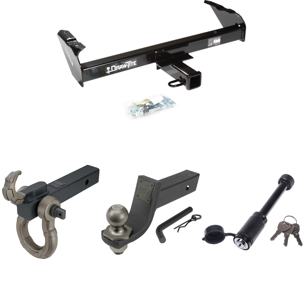 Fits 1977-1984 Chevrolet K30 Trailer Hitch Tow PKG + Interlock Tactical Starter Kit w/ 3-1/4" Drop & 2" Ball + Tactical Hook & Shackle Mount + Tactical Dogbone Lock By Draw-Tite