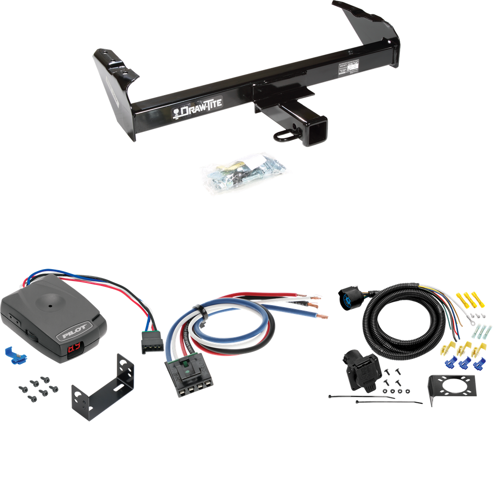 Fits 1963-1986 Chevrolet C10 Trailer Hitch Tow PKG w/ Pro Series Pilot Brake Control + Generic BC Wiring Adapter + 7-Way RV Wiring By Draw-Tite