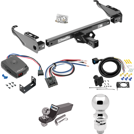 Fits 1979-2000 GMC C2500 Trailer Hitch Tow PKG w/ Pro Series Pilot Brake Control + Generic BC Wiring Adapter + 7-Way RV Wiring + 2" & 2-5/16" Ball & Drop Mount By Draw-Tite