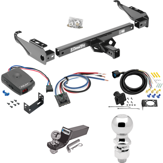 Fits 1988-1999 Chevrolet C2500 Trailer Hitch Tow PKG w/ Pro Series Pilot Brake Control + Generic BC Wiring Adapter + 7-Way RV Wiring + 2" & 2-5/16" Ball & Drop Mount (For Regular & Extended Cabs Models) By Draw-Tite