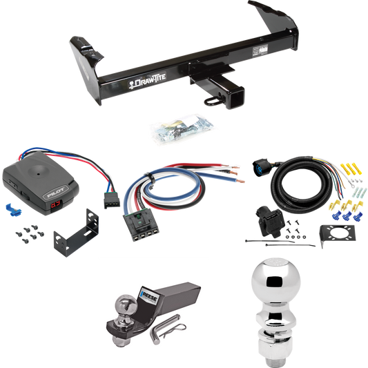 Fits 1973-1986 Chevrolet K30 Trailer Hitch Tow PKG w/ Pro Series Pilot Brake Control + Generic BC Wiring Adapter + 7-Way RV Wiring + 2" & 2-5/16" Ball & Drop Mount By Draw-Tite