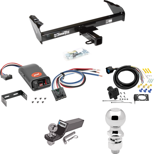 Fits 1988-1991 Chevrolet C3500 Trailer Hitch Tow PKG w/ Pro Series POD Brake Control + Generic BC Wiring Adapter + 7-Way RV Wiring + 2" & 2-5/16" Ball & Drop Mount (For Crew Cab Models) By Draw-Tite