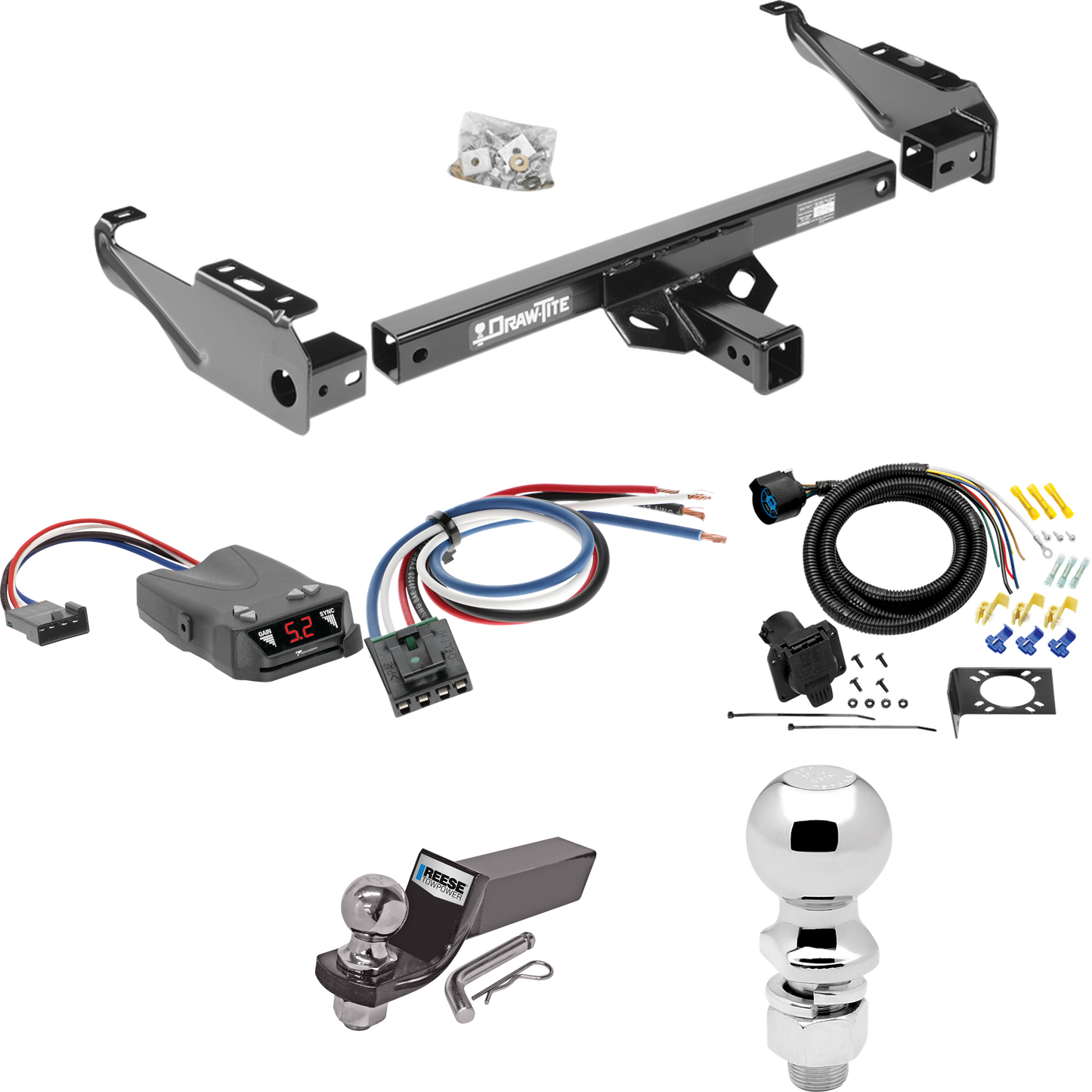 Fits 1980-1986 Ford F-350 Trailer Hitch Tow PKG w/ Tekonsha Brakeman IV Brake Control + Generic BC Wiring Adapter + 7-Way RV Wiring + 2" & 2-5/16" Ball & Drop Mount (Excludes: w/Custom Fascia Models) By Draw-Tite