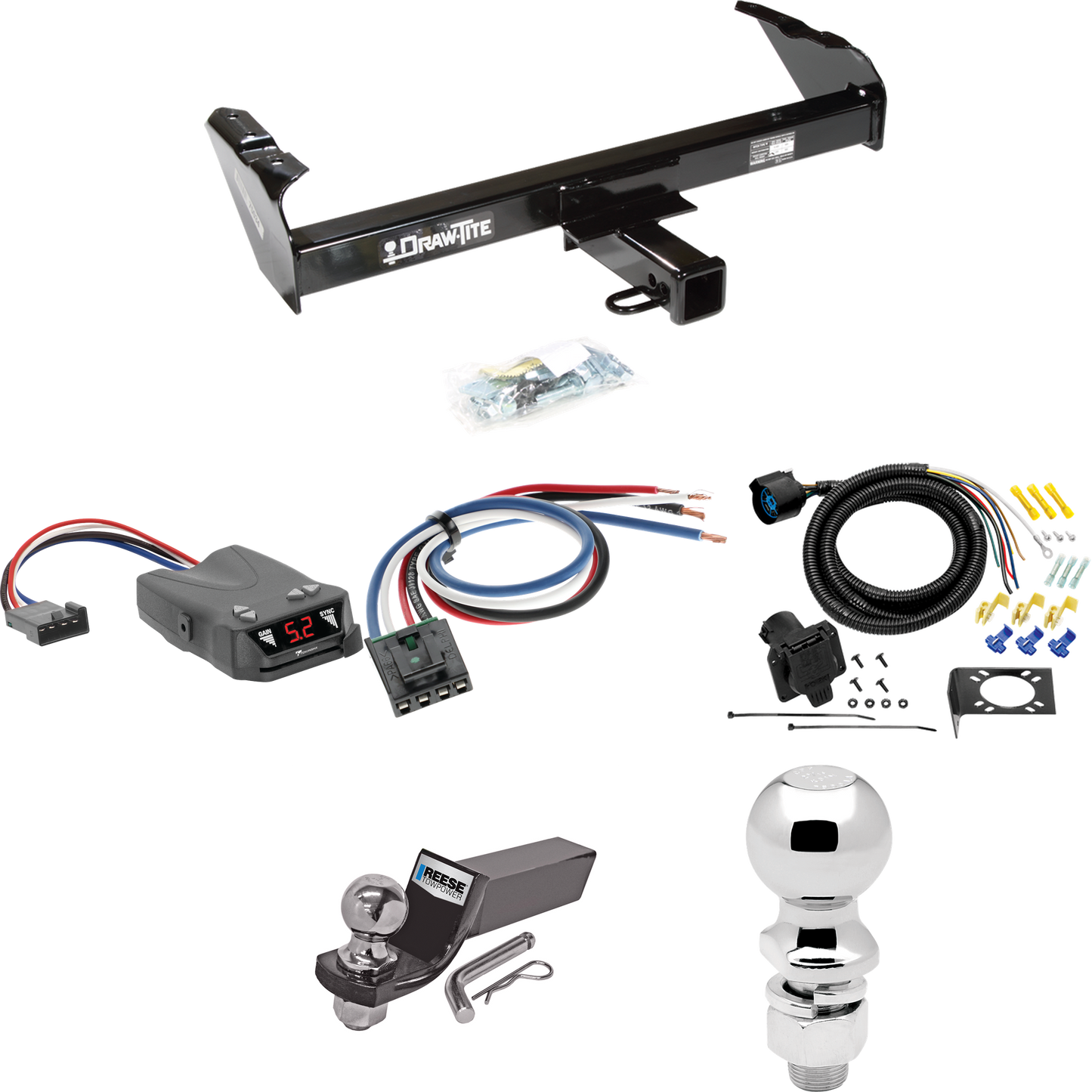 Fits 1979-1986 GMC C3500 Trailer Hitch Tow PKG w/ Tekonsha Brakeman IV Brake Control + Generic BC Wiring Adapter + 7-Way RV Wiring + 2" & 2-5/16" Ball & Drop Mount By Draw-Tite