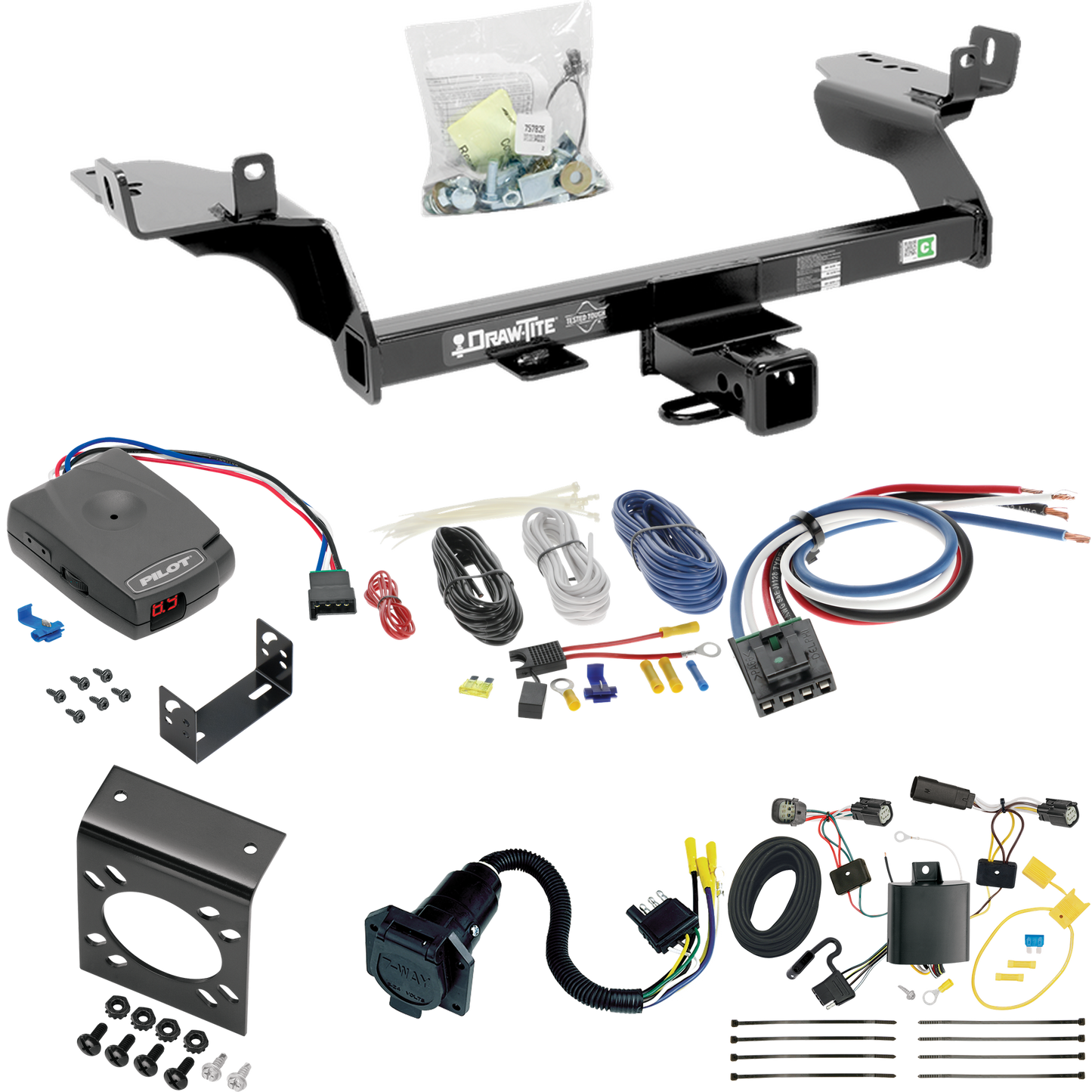 Se adapta al paquete de enganche de remolque Ford Escape 2017-2018 con control de freno piloto serie Pro + adaptador de cableado BC genérico + cableado RV de 7 vías de Draw-Tite