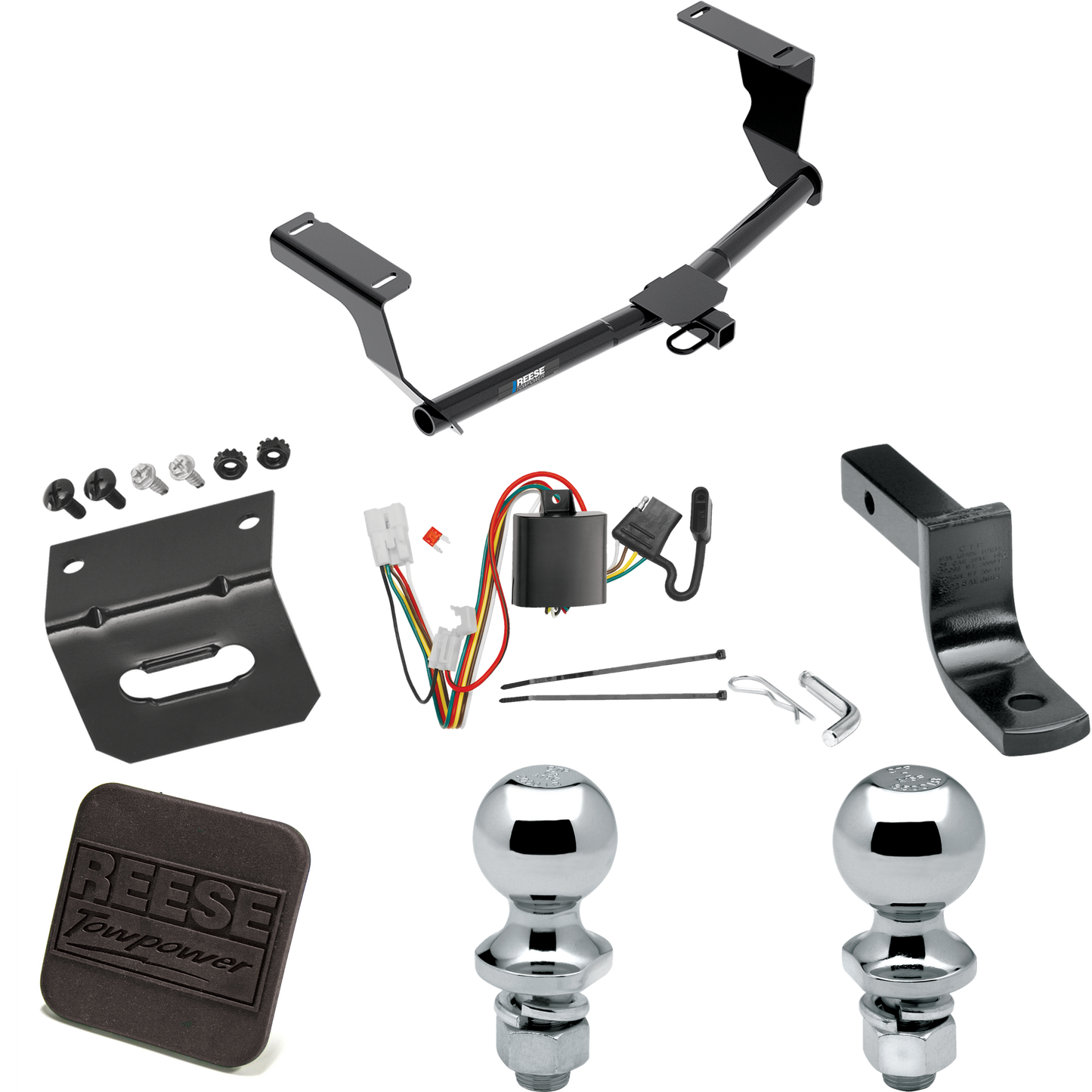 Fits 2013-2015 Subaru XV Crosstrek Trailer Hitch Tow PKG w/ 4-Flat Wiring Harness + Draw-Bar + 1-7/8" + 2" Ball + Wiring Bracket + Hitch Cover (Excludes: Hybrid Models) By Reese Towpower