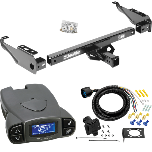 Fits 1980-1986 Ford F-250 Trailer Hitch Tow PKG w/ Tekonsha Prodigy P3 Brake Control + 7-Way RV Wiring (Excludes: w/Custom Fascia Models) By Draw-Tite