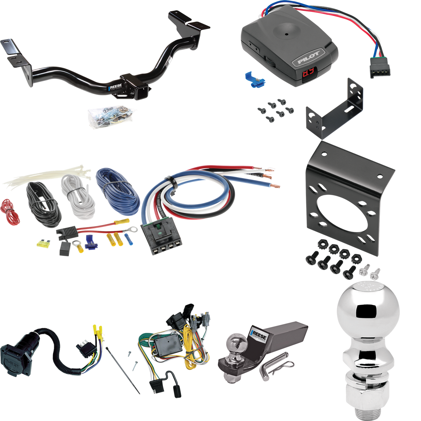 Se adapta al paquete de enganche de remolque Ford Escape 2001-2003 con control de freno piloto serie Pro + adaptador de cableado BC genérico + cableado RV de 7 vías + soporte de bola y caída de 2" y 2-5/16" de Reese Towpower