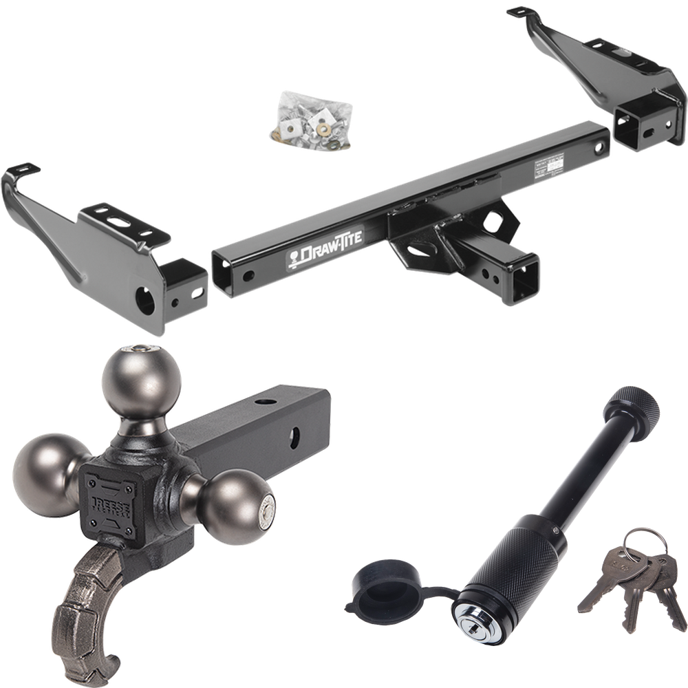 Fits 1963-1965 GMC 1500 Series Trailer Hitch Tow PKG + Tactical Triple Ball Ball Mount 1-7/8" & 2" & 2-5/16" Balls & Tow Hook + Tactical Dogbone Lock By Draw-Tite