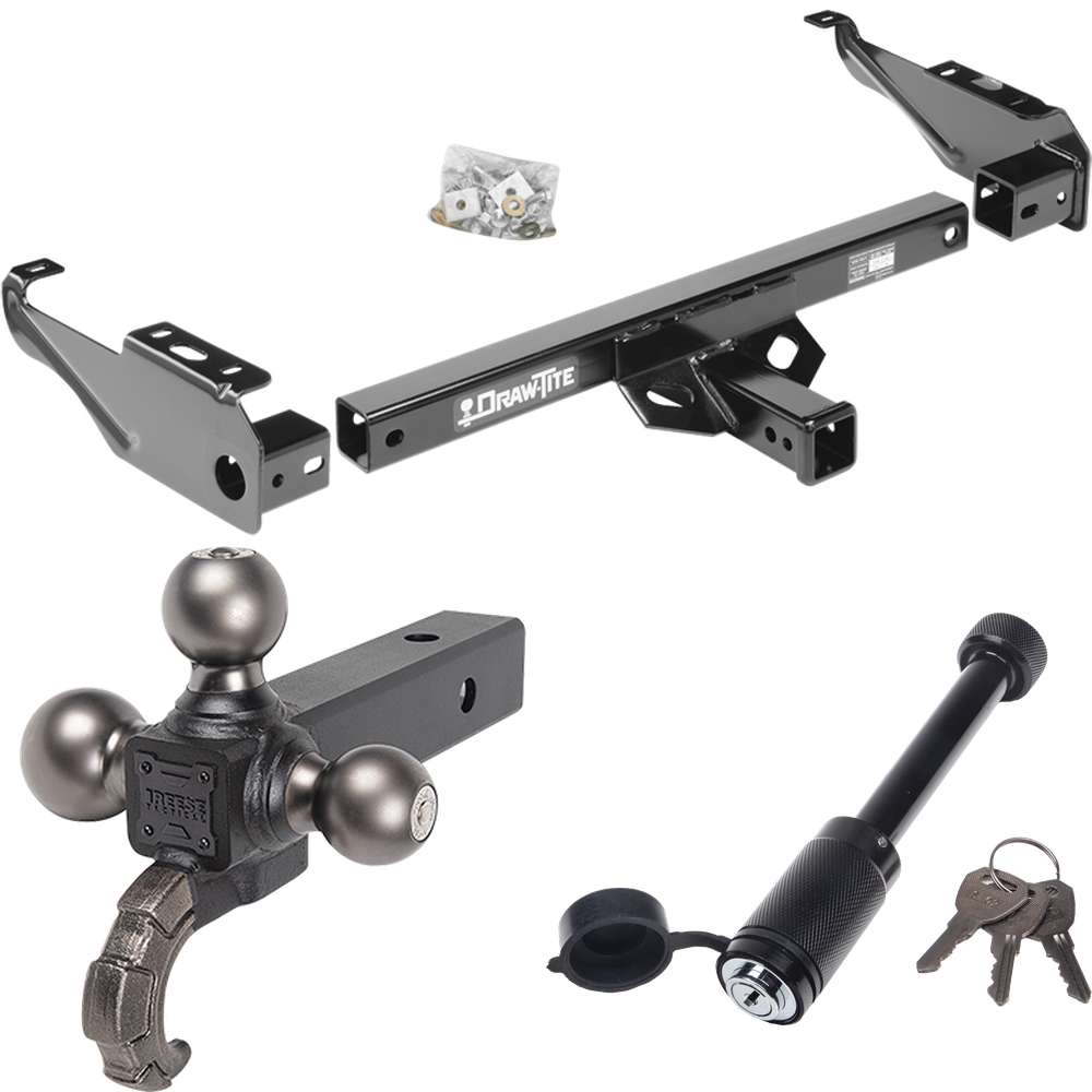 Fits 1997-1997 Ford F-250 HD Trailer Hitch Tow PKG + Tactical Triple Ball Ball Mount 1-7/8" & 2" & 2-5/16" Balls & Tow Hook + Tactical Dogbone Lock By Draw-Tite