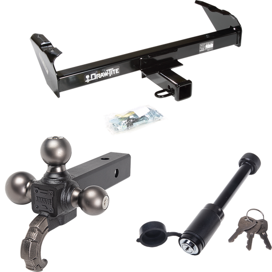 Fits 1973-1974 Chevrolet K30 Trailer Hitch Tow PKG + Triple Ball Tactical Ball Mount 1-7/8" & 2" & 2-5/16" Balls w/ Tow Hook + Tactical Dogbone Lock By Draw-Tite