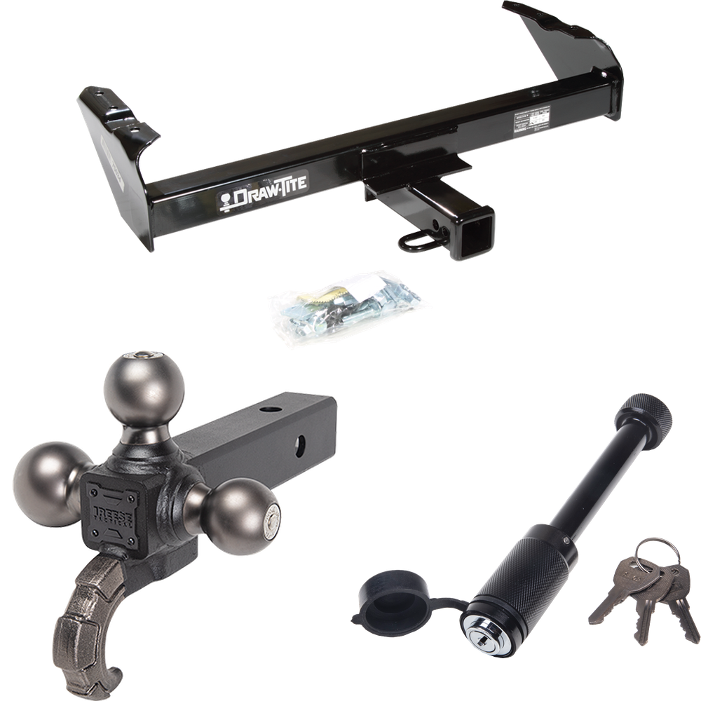 Fits 1971-1973 International 1210 Trailer Hitch Tow PKG + Triple Ball Tactical Ball Mount 1-7/8" & 2" & 2-5/16" Balls w/ Tow Hook + Tactical Dogbone Lock By Draw-Tite