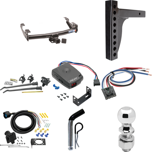 Fits 1973-1993 Ford F-250 Trailer Hitch Tow PKG w/ 12K Trunnion Bar Weight Distribution Hitch + Pin/Clip + 2-5/16" Ball + Pro Series Pilot Brake Control + Generic BC Wiring Adapter + 7-Way RV Wiring By Reese Towpower