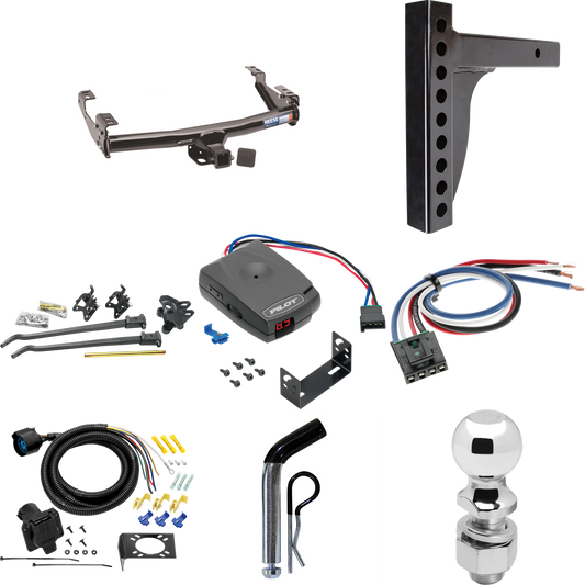 Fits 1992-2000 Chevrolet C2500 Trailer Hitch Tow PKG w/ 12K Trunnion Bar Weight Distribution Hitch + Pin/Clip + 2-5/16" Ball + Pro Series Pilot Brake Control + Generic BC Wiring Adapter + 7-Way RV Wiring (For 4 Dr. Crew Cab w/8 ft. Bed Models) By Ree