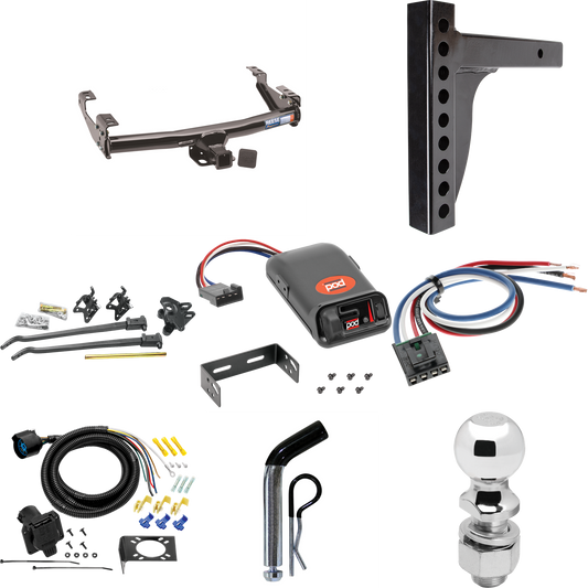 Fits 1992-2000 Chevrolet K3500 Trailer Hitch Tow PKG w/ 12K Trunnion Bar Weight Distribution Hitch + Pin/Clip + 2-5/16" Ball + Pro Series POD Brake Control + Generic BC Wiring Adapter + 7-Way RV Wiring (For 4 Dr. Crew Cab w/8 ft. Bed Models) By Reese