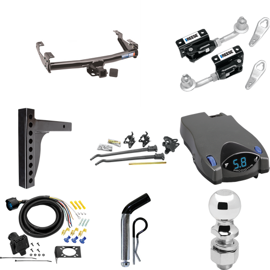 Fits 1995-2001 Dodge Ram 4000 Trailer Hitch Tow PKG w/ 12K Trunnion Bar Weight Distribution Hitch + Pin/Clip + Dual Cam Sway Control + 2-5/16" Ball + Tekonsha Prodigy P2 Brake Control + 7-Way RV Wiring By Reese Towpower