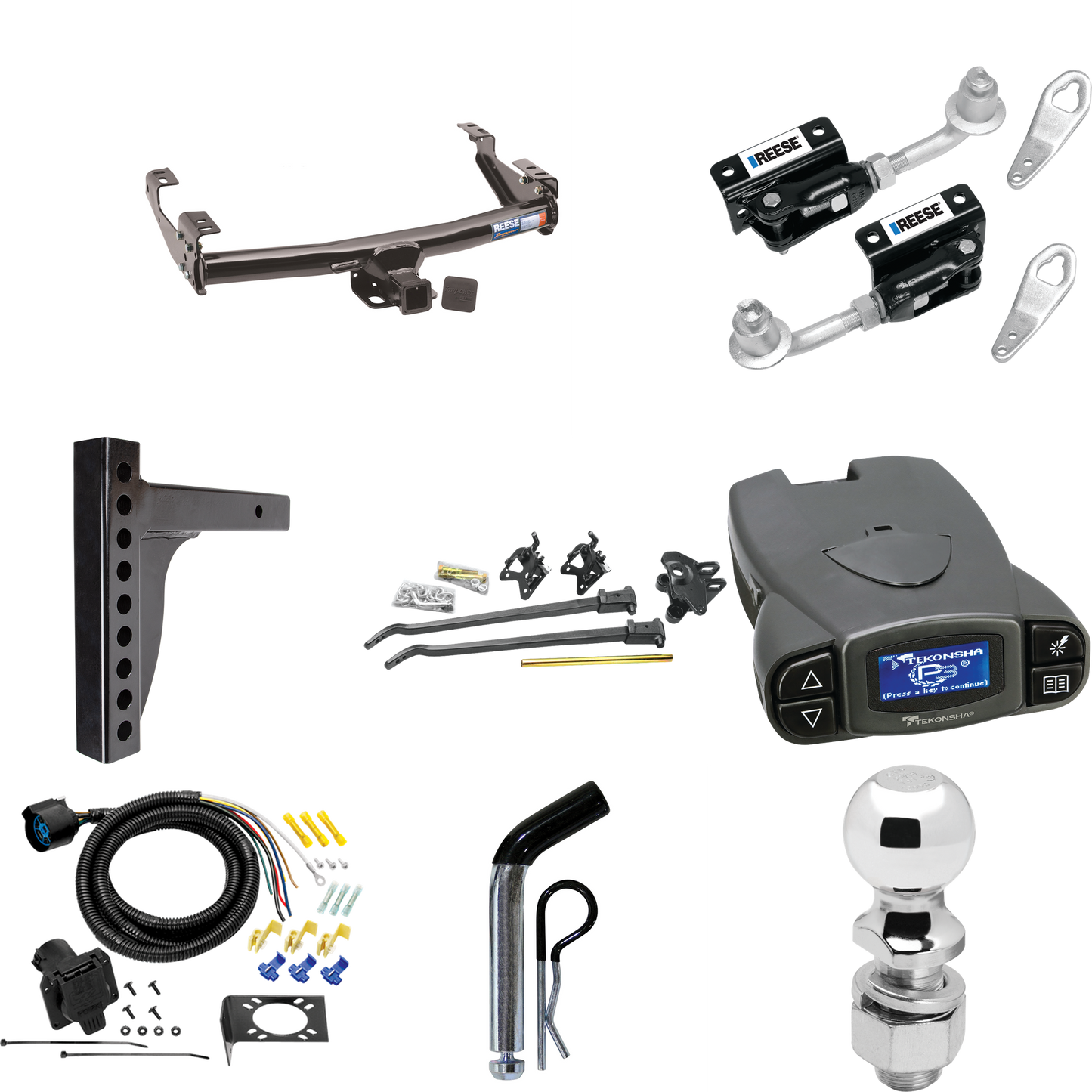 Fits 1988-1999 GMC C1500 Trailer Hitch Tow PKG w/ 12K Trunnion Bar Weight Distribution Hitch + Pin/Clip + Dual Cam Sway Control + 2-5/16" Ball + Tekonsha Prodigy P3 Brake Control + 7-Way RV Wiring (For 2 Dr. Regular & Extended Cabs w/6 ft. Bed Models