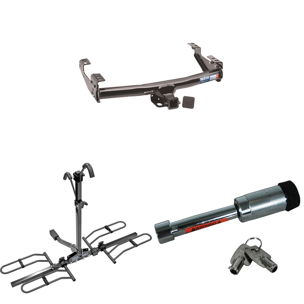 Fits 1994-2002 Dodge Ram 2500 Trailer Hitch Tow PKG w/ 2 Bike Plaform Style Carrier Rack + Hitch Lock By Reese Towpower