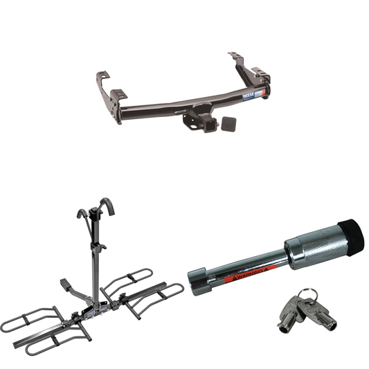 Fits 1994-2002 Dodge Ram 2500 Trailer Hitch Tow PKG w/ 2 Bike Plaform Style Carrier Rack + Hitch Lock By Reese Towpower