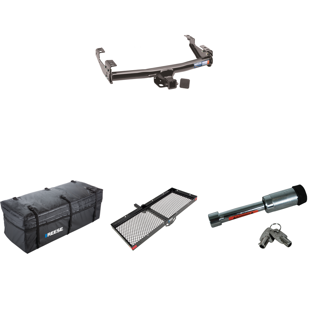 Fits 1971-1981 Dodge D200 Trailer Hitch Tow PKG w/ 48" x 20" Cargo Carrier + Cargo Bag + Hitch Lock By Reese Towpower