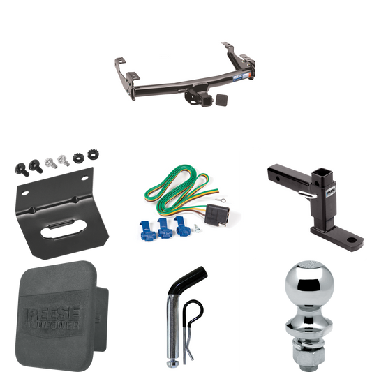 Fits 1984-1989 Dodge D100 Trailer Hitch Tow PKG w/ 4-Flat Wiring + Adjustable Drop Rise Ball Mount + Pin/Clip + 1-7/8" Ball + Wiring Bracket + Hitch Cover By Reese Towpower