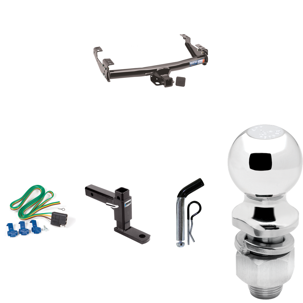 Fits 1981-1993 Dodge W250 Trailer Hitch Tow PKG w/ 4-Flat Wiring + Adjustable Drop Rise Ball Mount + Pin/Clip + 2" Ball By Reese Towpower