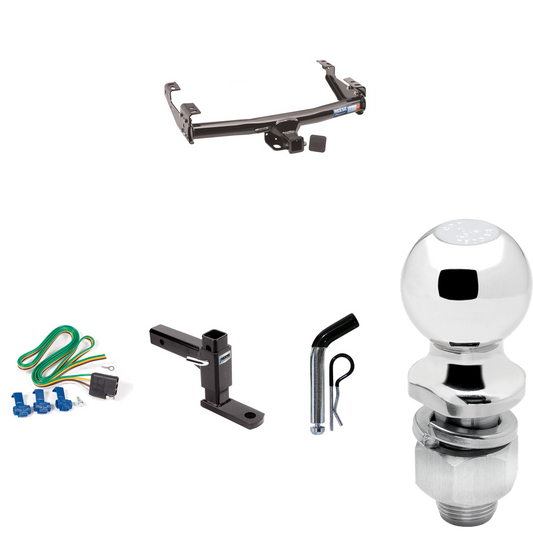 Fits 1981-1993 Dodge W250 Trailer Hitch Tow PKG w/ 4-Flat Wiring + Adjustable Drop Rise Ball Mount + Pin/Clip + 2" Ball By Reese Towpower