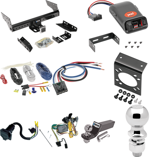 Fits 2001-2003 Mazda Tribute Trailer Hitch Tow PKG w/ Pro Series POD Brake Control + Generic BC Wiring Adapter + 7-Way RV Wiring + 2" & 2-5/16" Ball & Drop Mount By Reese Towpower