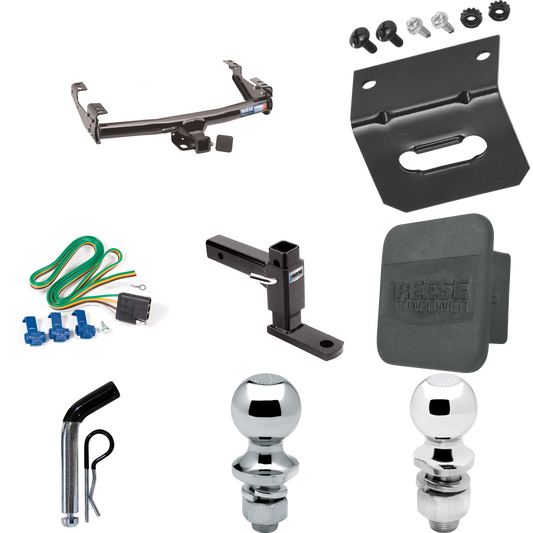 Fits 1988-2000 Chevrolet C15 Trailer Hitch Tow PKG w/ 4-Flat Wiring + Adjustable Drop Rise Ball Mount + Pin/Clip + 2" Ball + 1-7/8" Ball + Wiring Bracket + Hitch Cover (For 2 Dr. Regular & Extended Cabs w/6 ft. Bed Models) By Reese Towpower