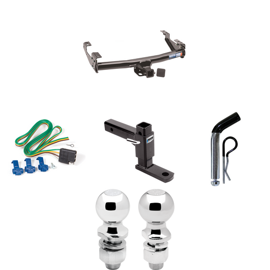 Fits 1992-2000 Chevrolet C1500 Trailer Hitch Tow PKG w/ 4-Flat Wiring + Adjustable Drop Rise Ball Mount + Pin/Clip + 2" Ball + 2-5/16" Ball (For 4 Dr. Crew Cab w/8 ft. Bed Models) By Reese Towpower