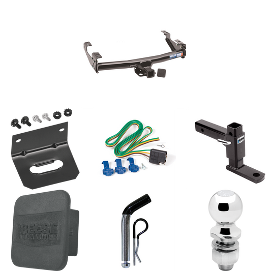 Fits 1988-2000 GMC C2500 Trailer Hitch Tow PKG w/ 4-Flat Wiring + Adjustable Drop Rise Ball Mount + Pin/Clip + 2" Ball + Wiring Bracket + Hitch Cover (For 2 Dr. Regular & Extended Cabs w/6 ft. Bed Models) By Reese Towpower