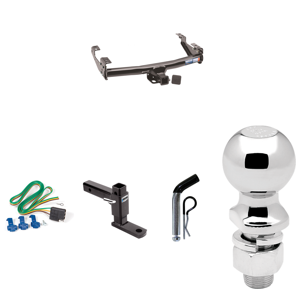 Fits 1971-1981 Dodge D200 Trailer Hitch Tow PKG w/ 4-Flat Wiring + Adjustable Drop Rise Ball Mount + Pin/Clip + 2-5/16" Ball By Reese Towpower