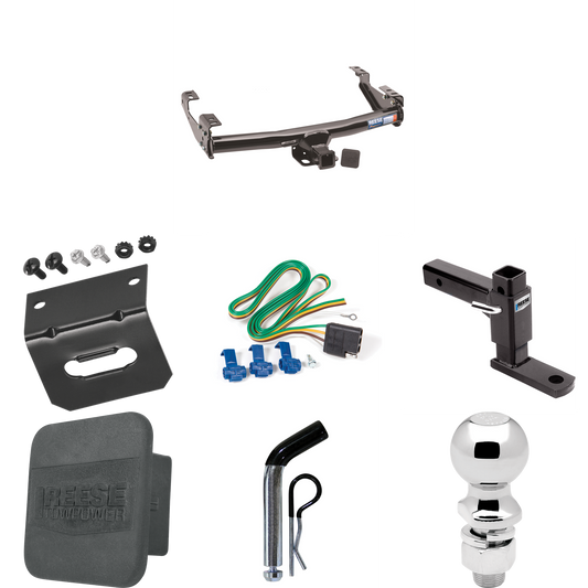 Fits 1971-1993 Dodge D250 Trailer Hitch Tow PKG w/ 4-Flat Wiring + Adjustable Drop Rise Ball Mount + Pin/Clip + 2-5/16" Ball + Wiring Bracket + Hitch Cover By Reese Towpower