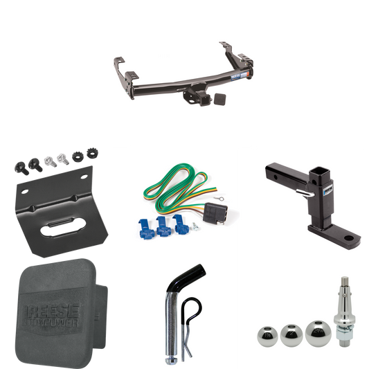 Fits 1988-1999 GMC C1500 Trailer Hitch Tow PKG w/ 4-Flat Wiring + Adjustable Drop Rise Ball Mount + Pin/Clip + Inerchangeable 1-7/8" & 2" & 2-5/16" Balls + Wiring Bracket + Hitch Cover (For 2 Dr. Regular & Extended Cabs w/6 ft. Bed Models) By Reese T