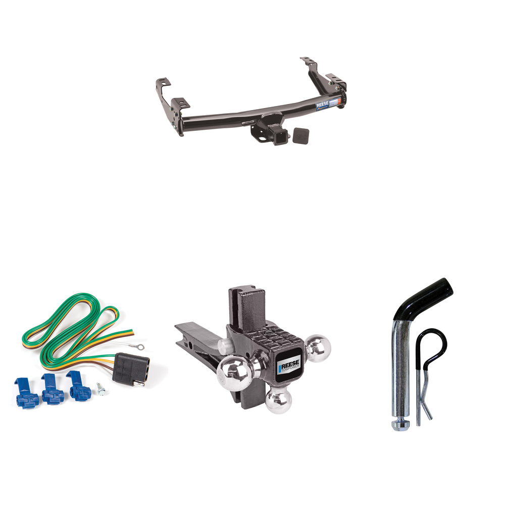 Fits 1981-1993 Dodge W350 Trailer Hitch Tow PKG w/ 4-Flat Wiring + Adjustable Drop Rise Triple Ball Ball Mount 1-7/8" & 2" & 2-5/16" Trailer Balls + Pin/Clip By Reese Towpower