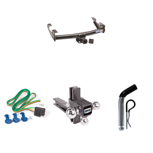 Fits 1981-1993 Dodge W350 Trailer Hitch Tow PKG w/ 4-Flat Wiring + Adjustable Drop Rise Triple Ball Ball Mount 1-7/8" & 2" & 2-5/16" Trailer Balls + Pin/Clip By Reese Towpower