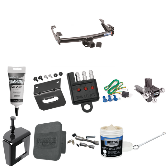 Fits 1971-1993 Dodge D150 Trailer Hitch Tow PKG w/ 4-Flat Wiring + Adjustable Drop Rise Triple Ball Ball Mount 1-7/8" & 2" & 2-5/16" Trailer Balls + Wiring Bracket + Hitch Cover + Dual Hitch & Coupler Locks + Wiring Tester + Ball Lube + Electric Grea