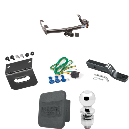 Fits 1992-2000 GMC K3500 Trailer Hitch Tow PKG w/ 4-Flat Wiring + Ball Mount w/ 2" Drop & 2" Ball + Wiring Bracket + Hitch Cover (For 4 Dr. Crew Cab w/8 ft. Bed Models) By Reese Towpower