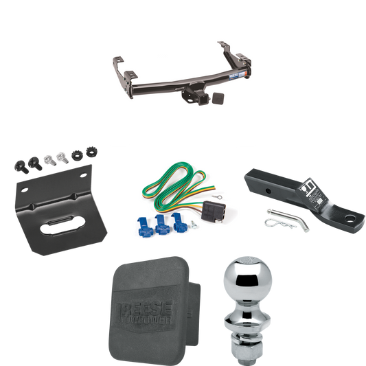 Fits 1992-1999 GMC C1500 Trailer Hitch Tow PKG w/ 4-Flat Wiring + Ball Mount w/ 2" Drop + 1-7/8" Ball + Wiring Bracket + Hitch Cover (For 4 Dr. Crew Cab w/8 ft. Bed Models) By Reese Towpower