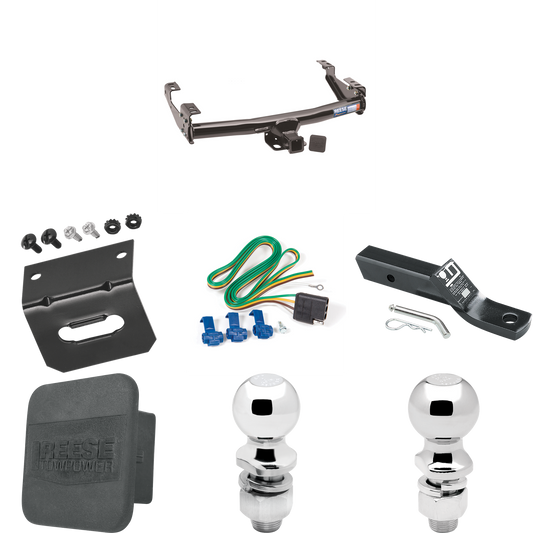 Fits 1992-1999 Chevrolet K1500 Trailer Hitch Tow PKG w/ 4-Flat Wiring + Ball Mount w/ 2" Drop + 2" Ball + 2-5/16" Ball + Wiring Bracket + Hitch Cover (For 4 Dr. Crew Cab w/8 ft. Bed Models) By Reese Towpower