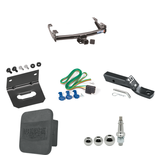 Fits 1994-1994 Dodge Ram 3500 Trailer Hitch Tow PKG w/ 4-Flat Wiring + Ball Mount w/ 2" Drop + Interchangeable Ball 1-7/8" & 2" & 2-5/16" + Wiring Bracket + Hitch Cover By Reese Towpower